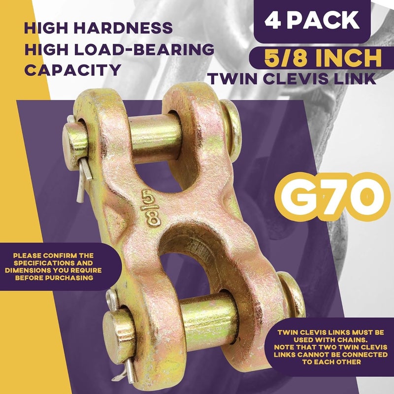 Terixe 4 Pack 5/8 Inch Safety Chain Repair Link, G70 Alloy Steel Double Clevis Chain Connector Link, 16600 Lbs Working Load Chain Connectors - Image 2